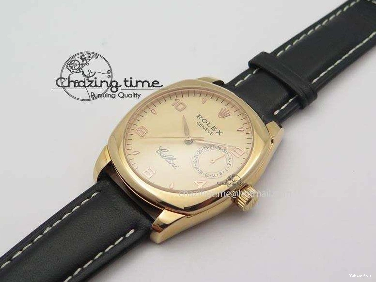 A2824 Cellini Markers Numeral Leather Date RG Rose Black Dial On Gold Strap 0721